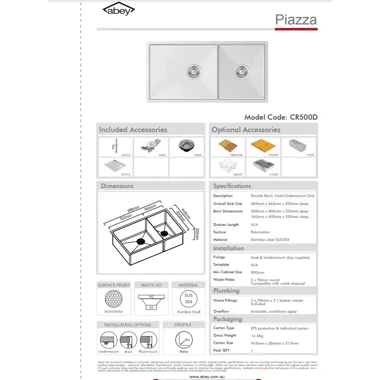 Abey Piazza One & 3/4 Square Bowl - Burdens Plumbing