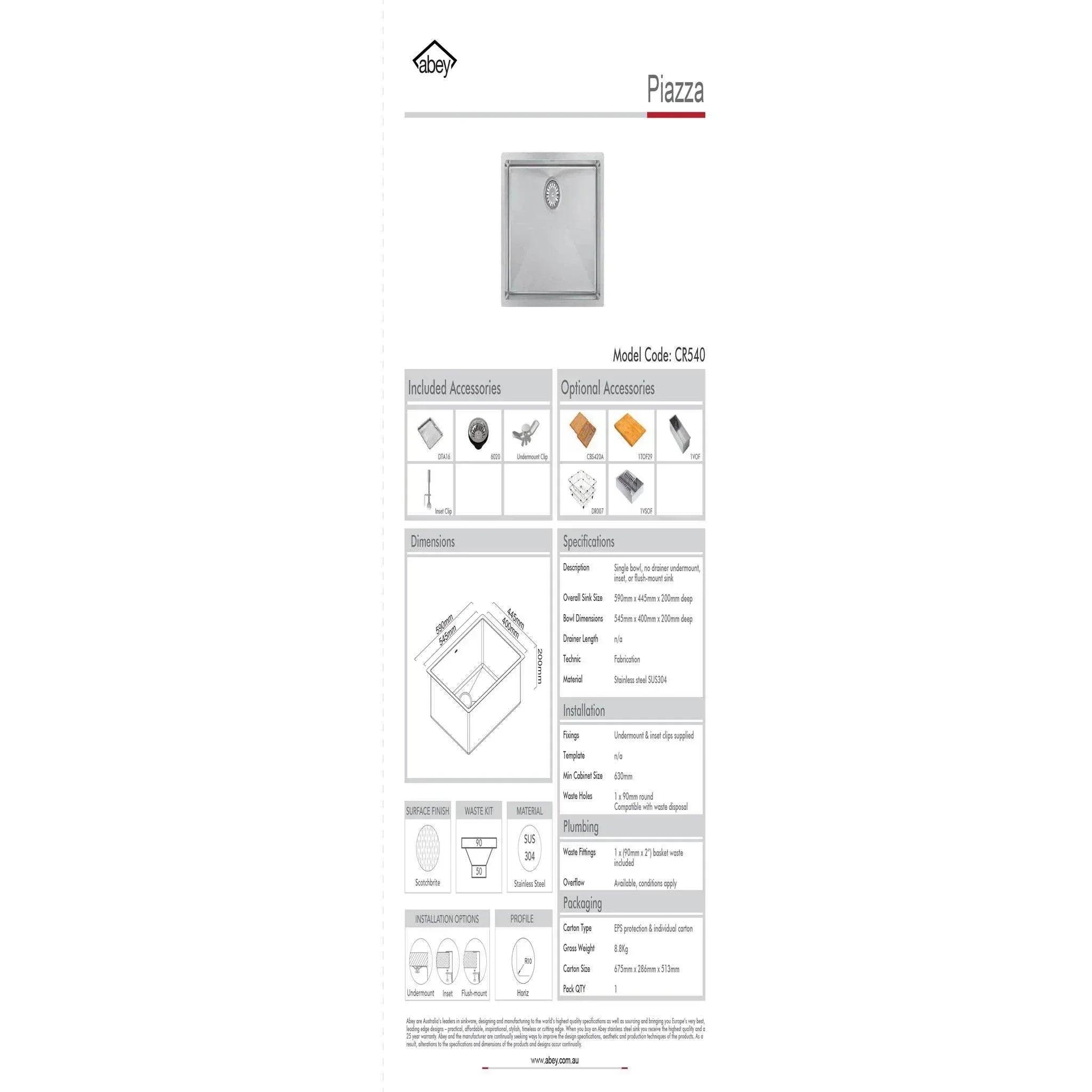 Abey Piazza Square Bowl - Burdens Plumbing