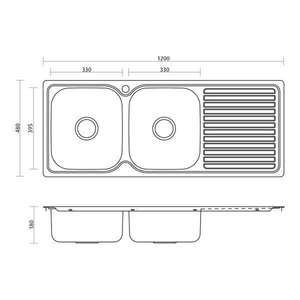 Acero S/S Sink 2B-1D 1200X480 0T By Seima(Seima P#:Sks-A1200-0T) - Burdens Plumbing