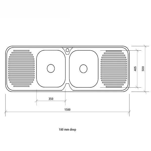 Acero S/S Sink 2B-2D 1500X500 0T By Seima(Seima P#:Sks-002-0T) - Burdens Plumbing