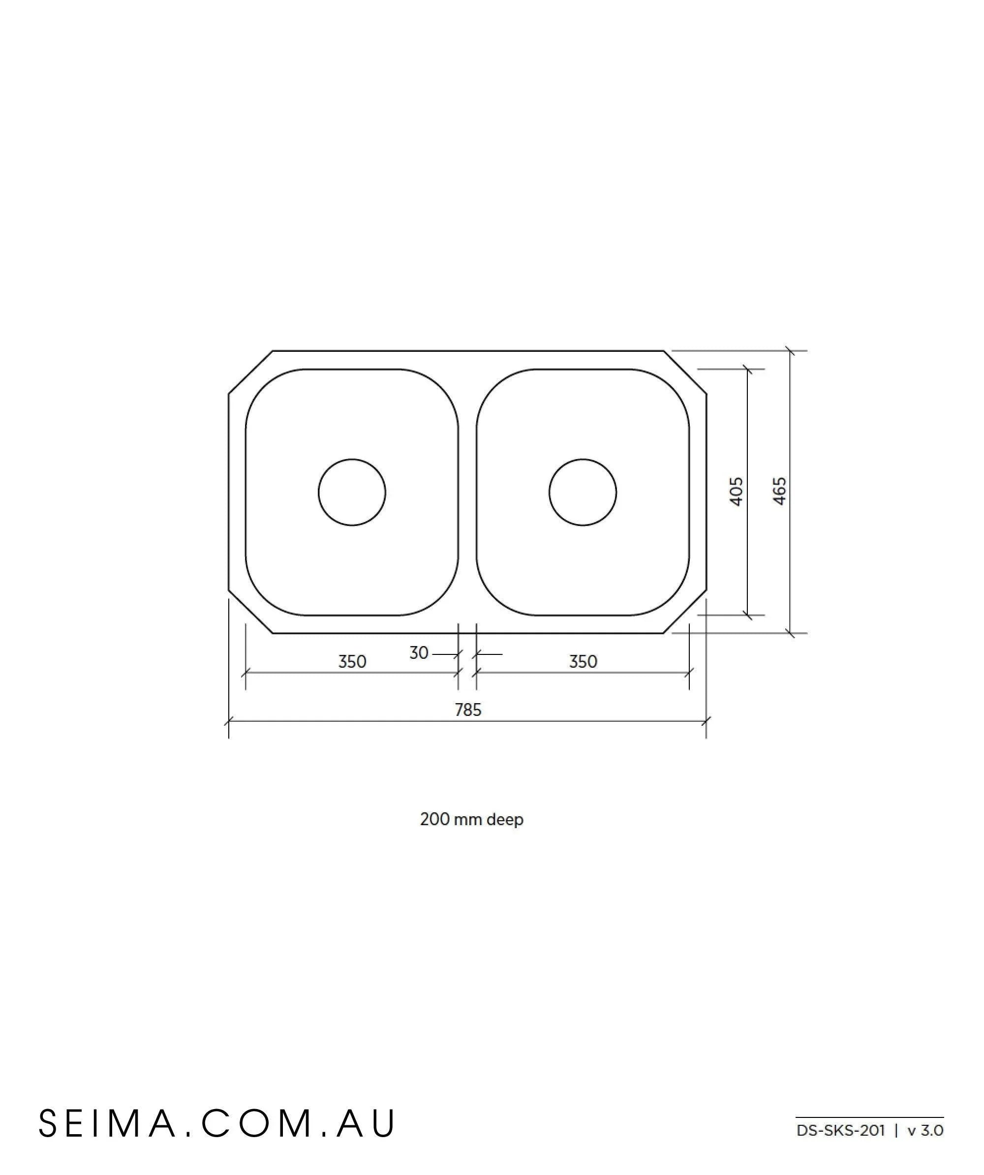 Acero S/S Undermount Sink 2B 785X465 By Seima(Seima P#:Sks-201) - Burdens Plumbing