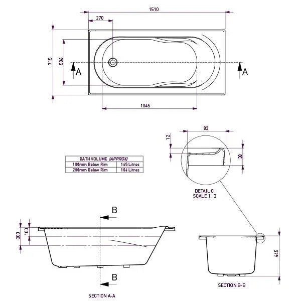Adatto Bath White 1650mm - Burdens Plumbing