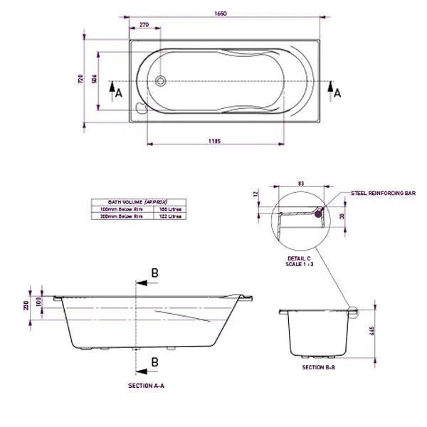Adatto Bath White 1650mm - Burdens Plumbing