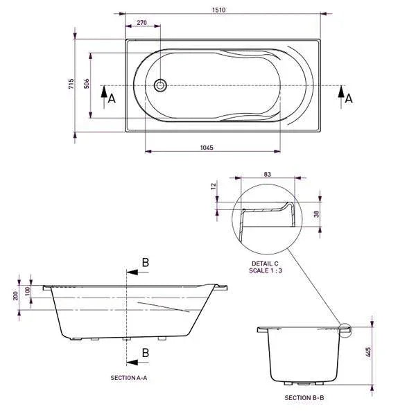 Adatto Contour 12 Jetss White 1650mm - Burdens Plumbing