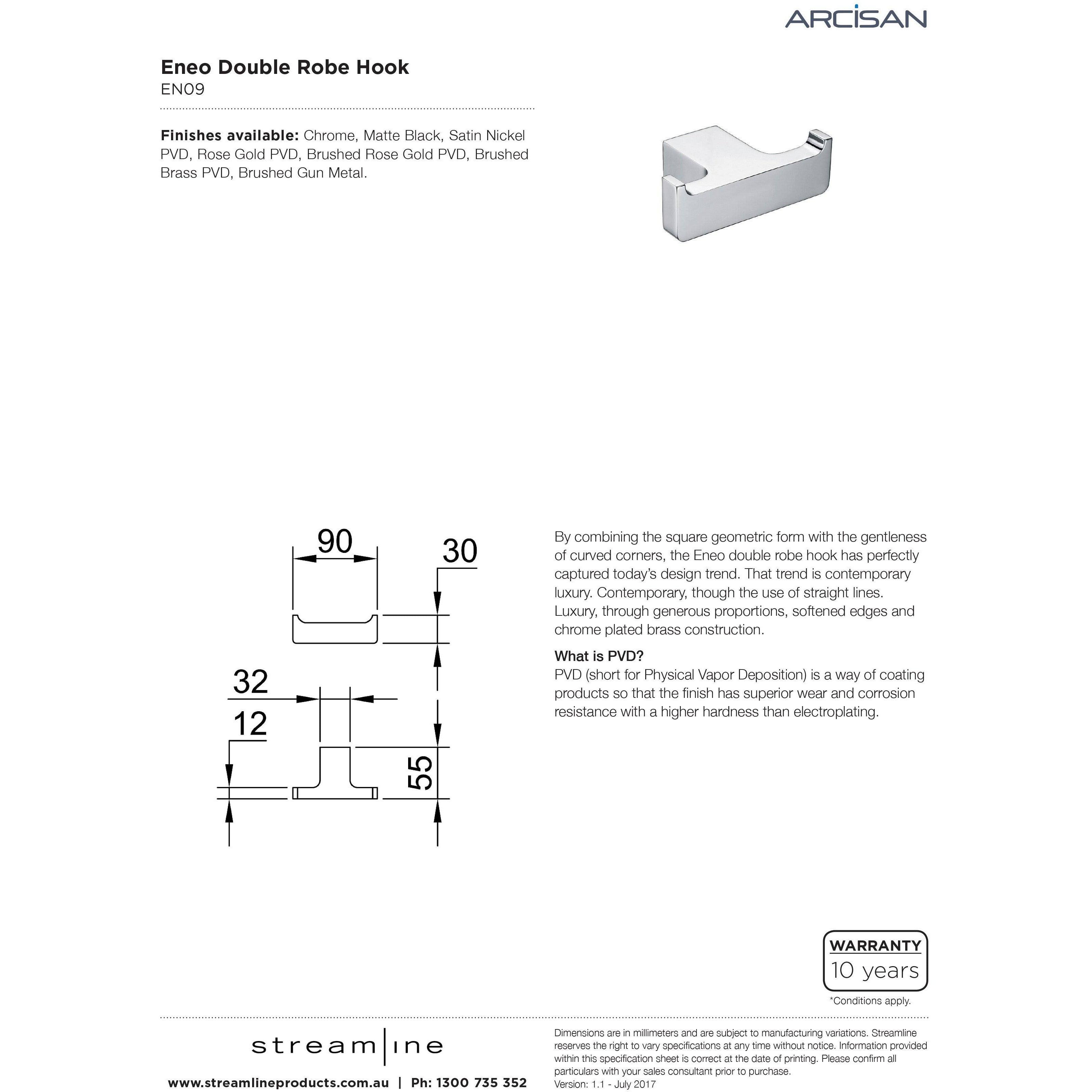 Arcisan Eneo Double Robe Hook Matt Black - Burdens Plumbing