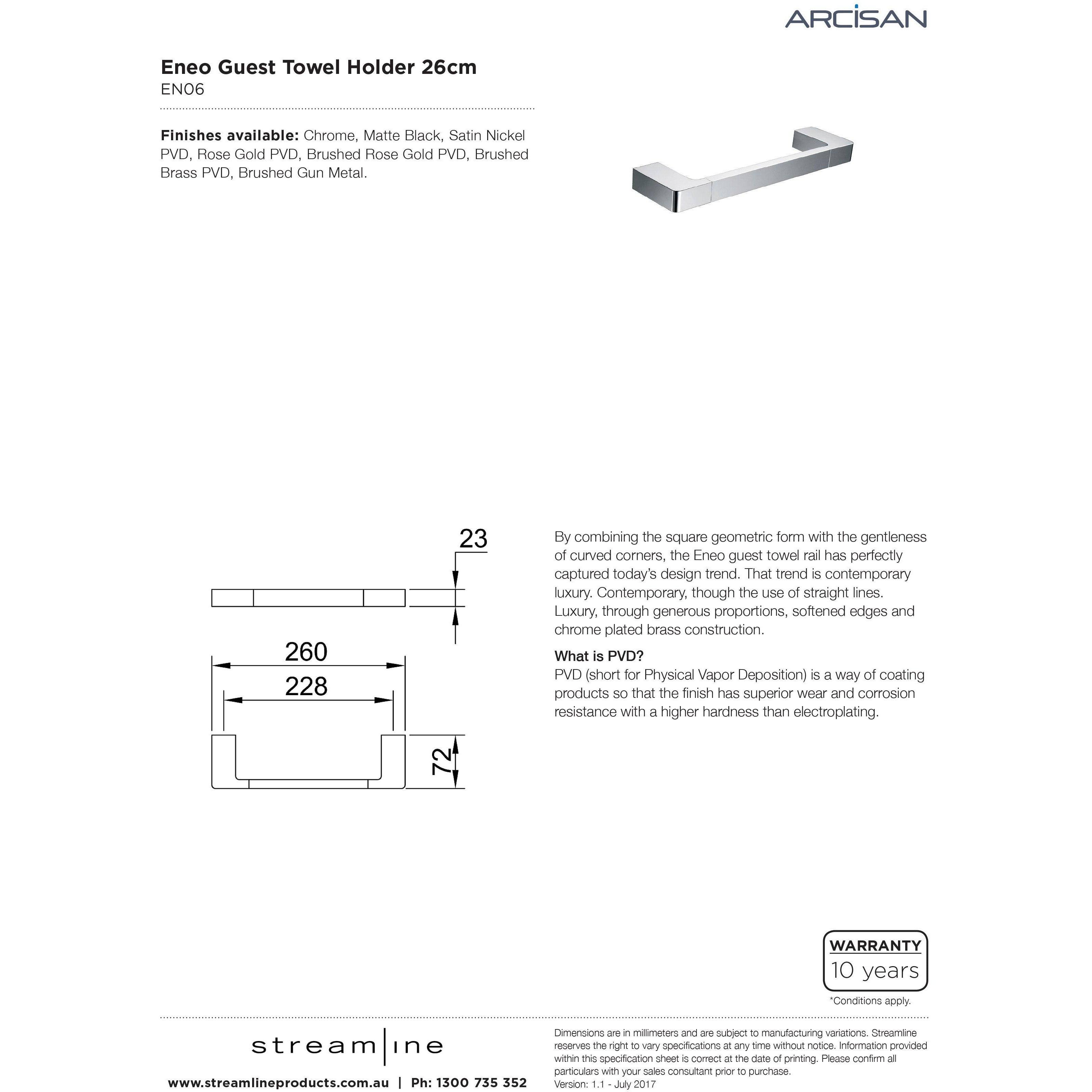 Arcisan Eneo Guest Towel Holder 26Cm Matt Black - Burdens Plumbing