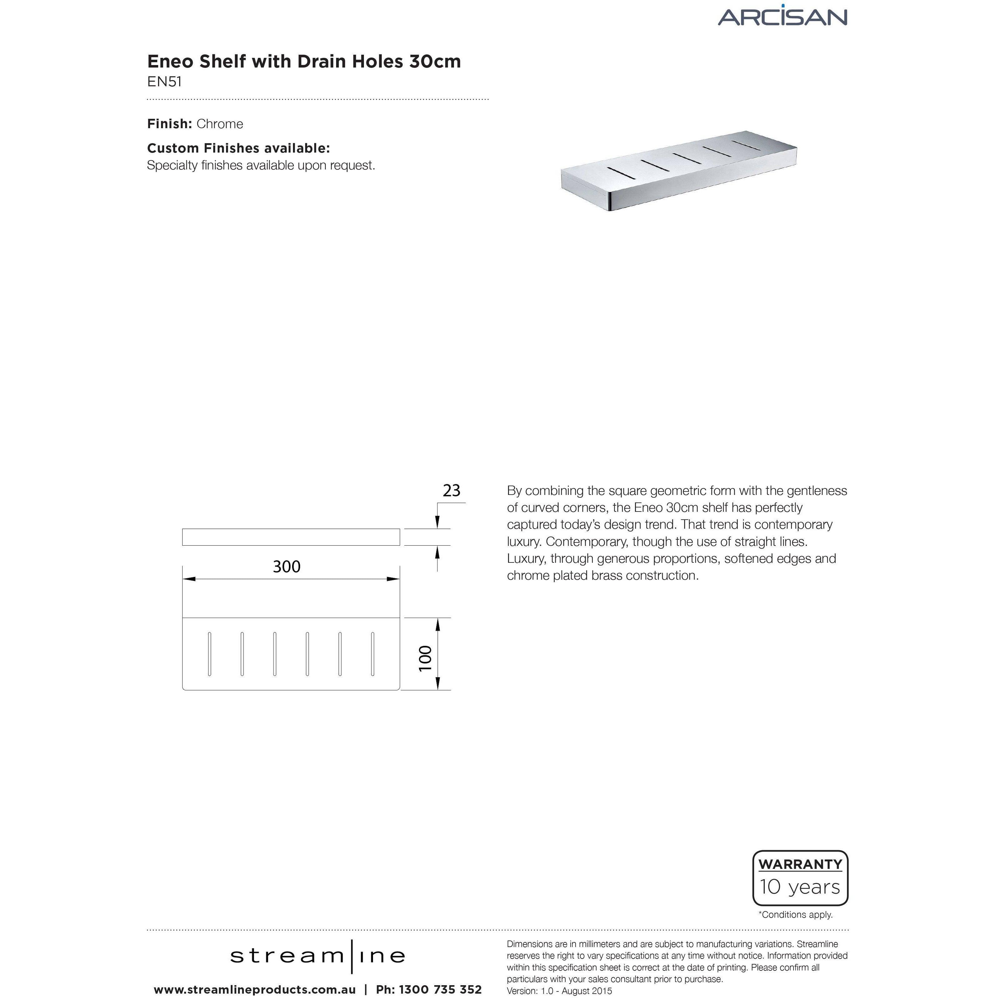 Arcisan Eneo Shelf With Drain Holes 30Cm Chrome - Burdens Plumbing