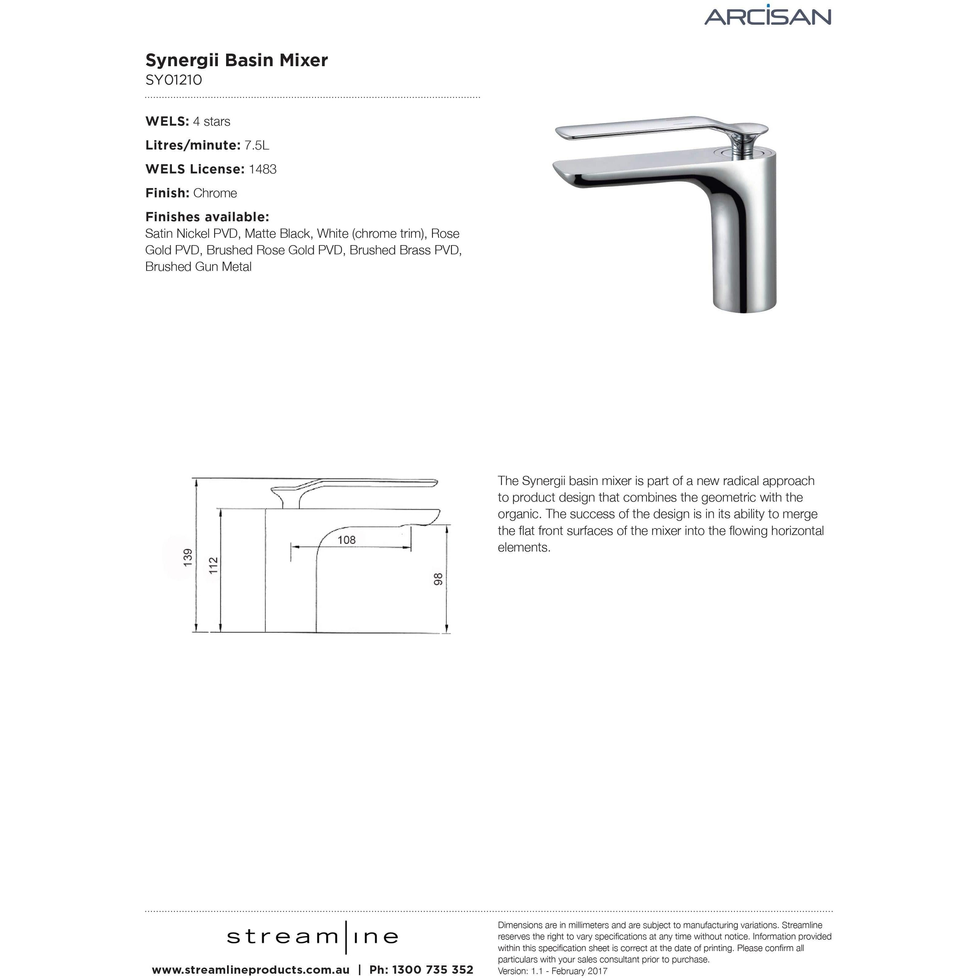 Arcisan Synergii Basin Mixer Chrome - Burdens Plumbing