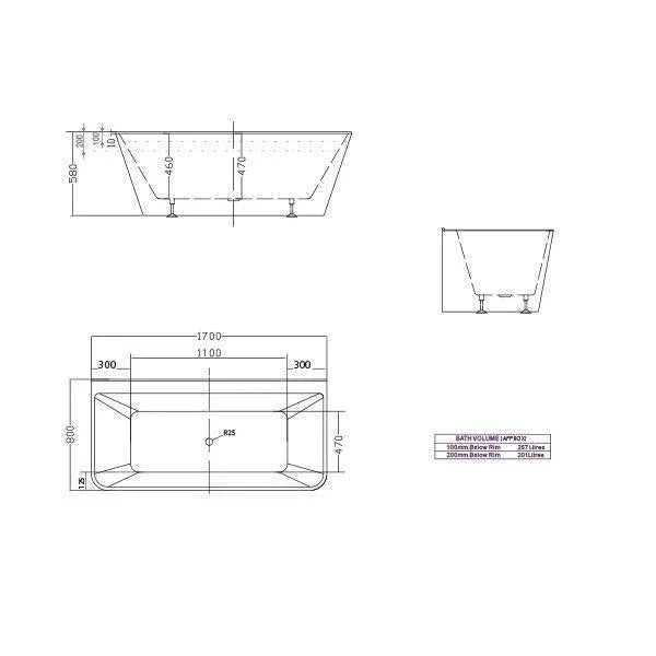 Aria Back To Wall Freestanding Bath White 1700mm - Burdens Plumbing