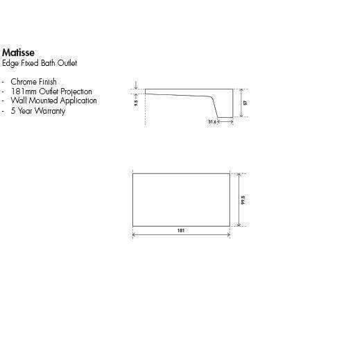 Aspire Matisse Edge Fixed Wall Outlet 180mm Chrome - Burdens Plumbing