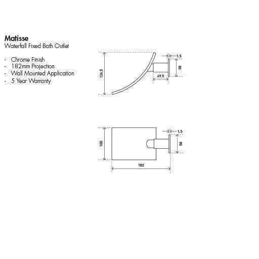 Aspire Matisse Waterfall Fixed Wall Outlet 175mm Chrome - Burdens Plumbing