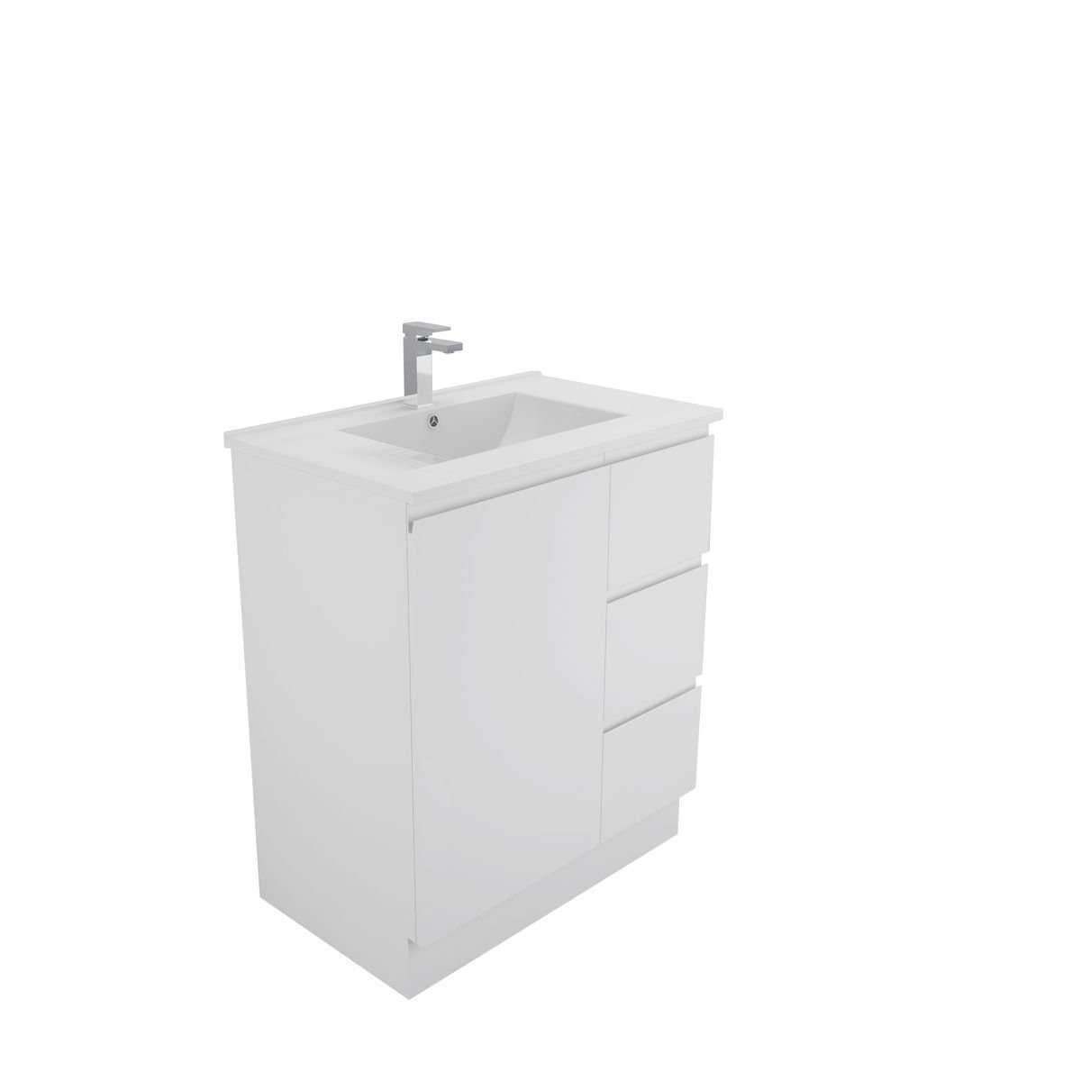 Aspire Unity II 750 Vanity 1 Tap Hole Floor C/W Sq Ceramic Top Whi - Burdens Plumbing