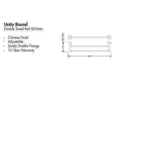 Aspire Unity Round Double Towel Rail 800mm Chrome **23802** - Burdens Plumbing