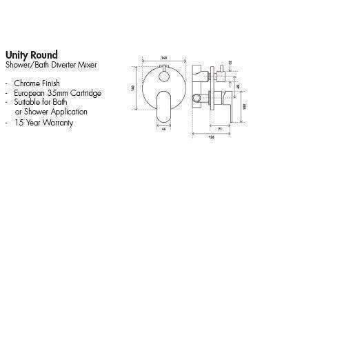 Aspire Unity **Round** Shower Mixer W/ Diverter Chrome - Burdens Plumbing