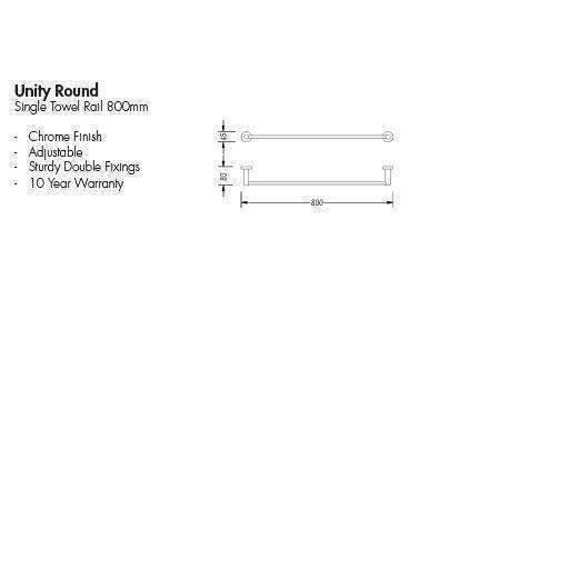 Aspire Unity Round Single Towel Rail 800mm Chrome **23801** - Burdens Plumbing