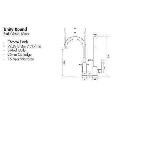 Aspire Unity **Round** Sink/Vessel Mixer Chrome - Burdens Plumbing
