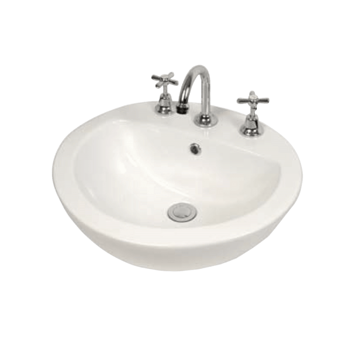 Aspire Unity Semi-Recess Round Basin 500X445 3Th White - Burdens Plumbing