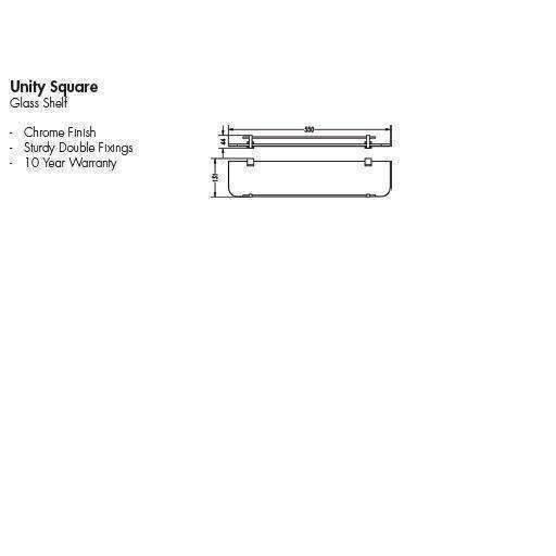 Aspire Unity **Square** Glass Shelf Chrome 500mm **24103** - Burdens Plumbing