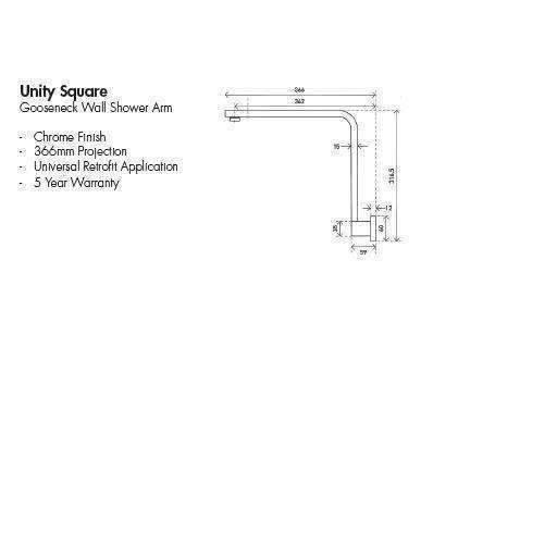 Aspire Unity Square Gooseneck Wall Shower Arm Brass - Burdens Plumbing