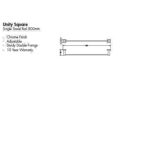 Aspire Unity **Square** Single Towel Rail 800mm Chrome **24801** - Burdens Plumbing