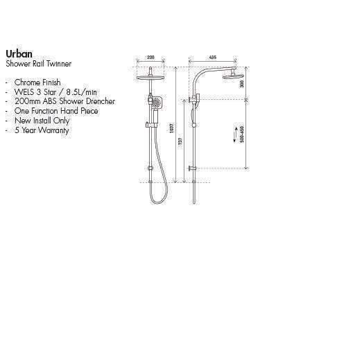 Aspire Urban Rail Shower Twinner C/P Complete - Burdens Plumbing