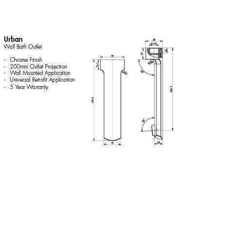 Aspire Urban Wall Bath Outlet 200mm Chrome - Burdens Plumbing