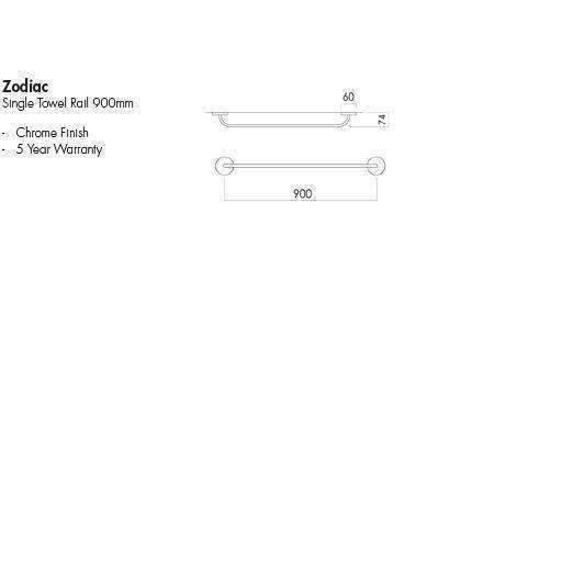 ASPIRE ZODIAC SINGLE TOWEL RAIL 900MM CHROME - Burdens Plumbing