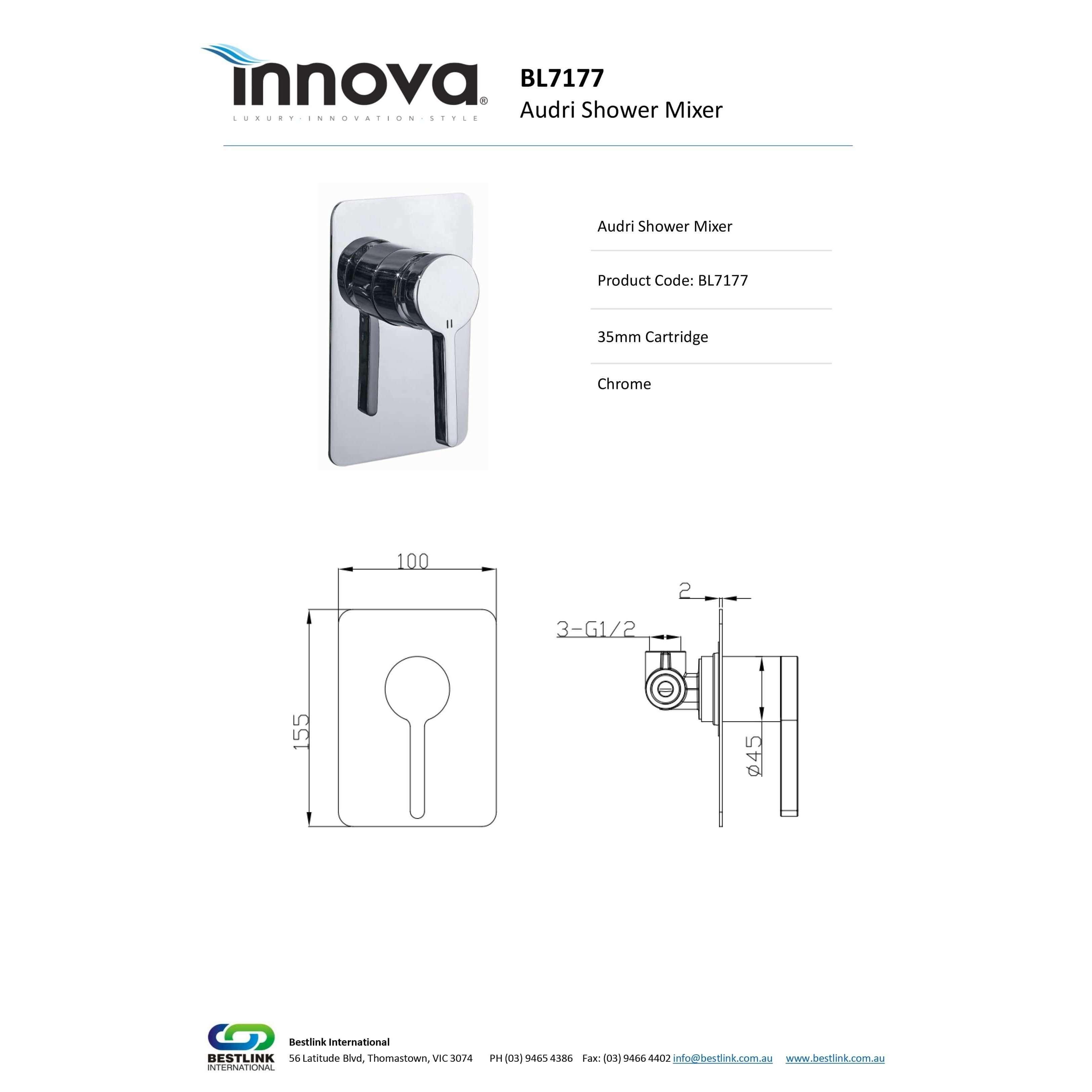 Audri Shower Mixer Rectangular Plate - Burdens Plumbing