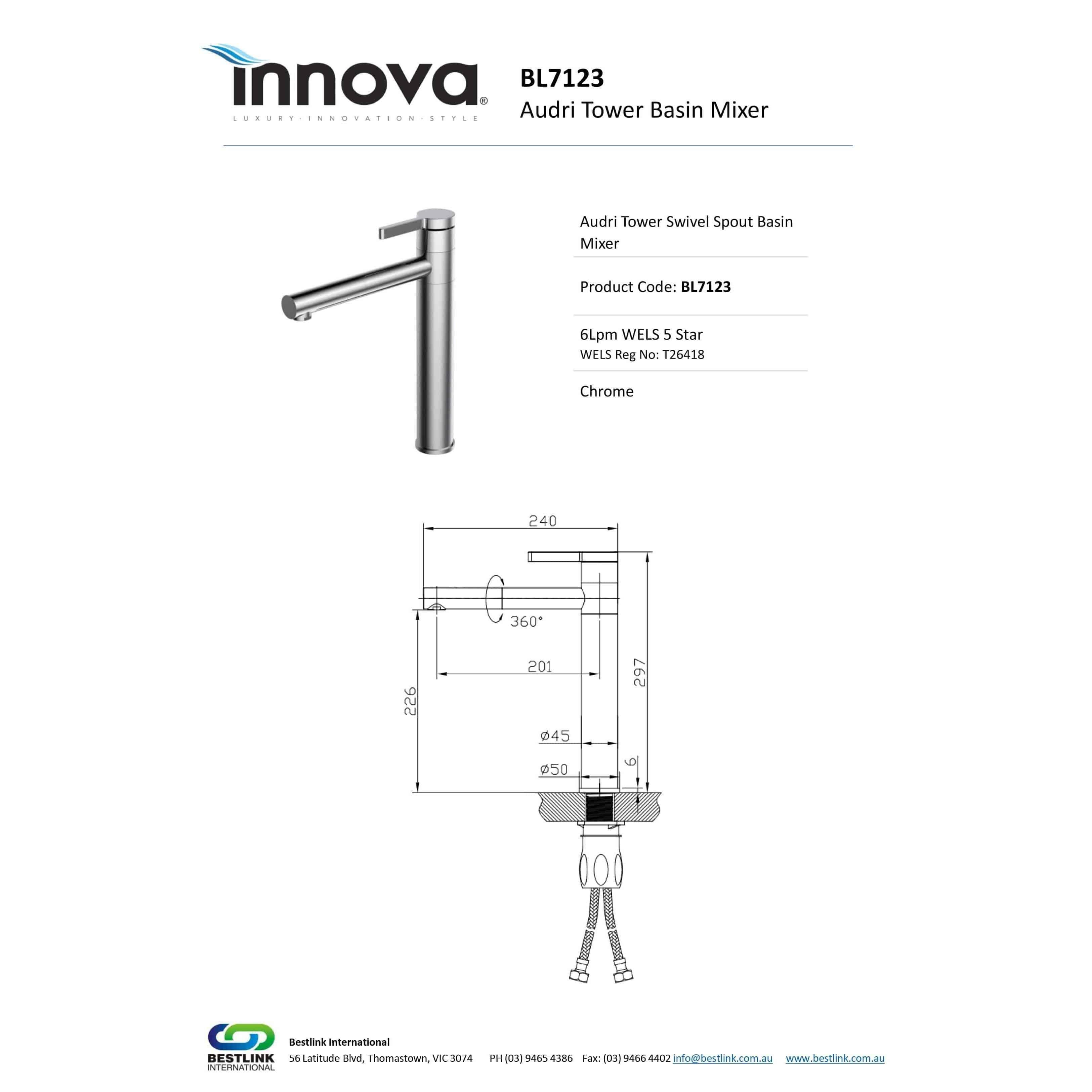 Audri Swivel Tower Basin Mixer - Burdens Plumbing