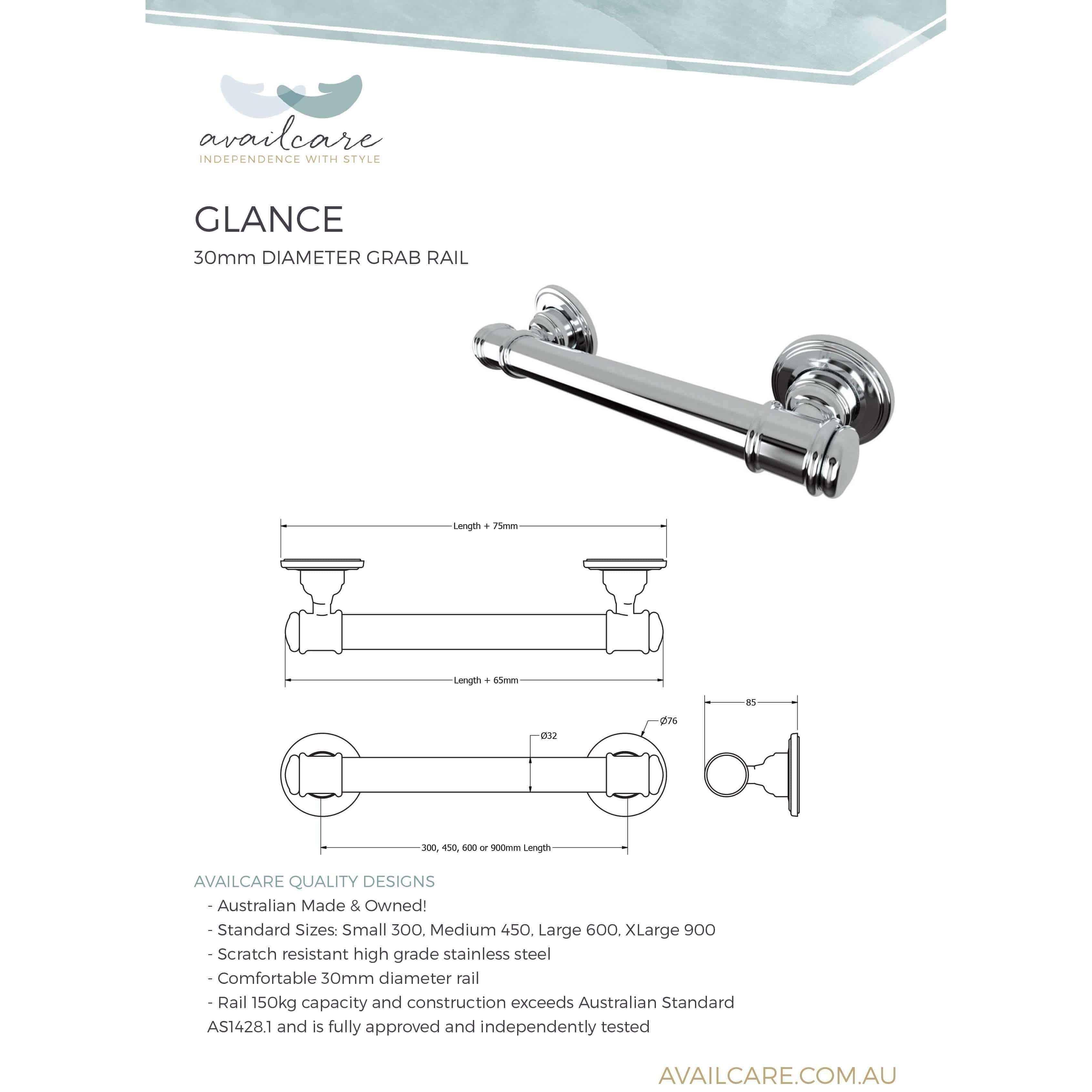 Availcare Glance Rail 900mm Chrome - Burdens Plumbing
