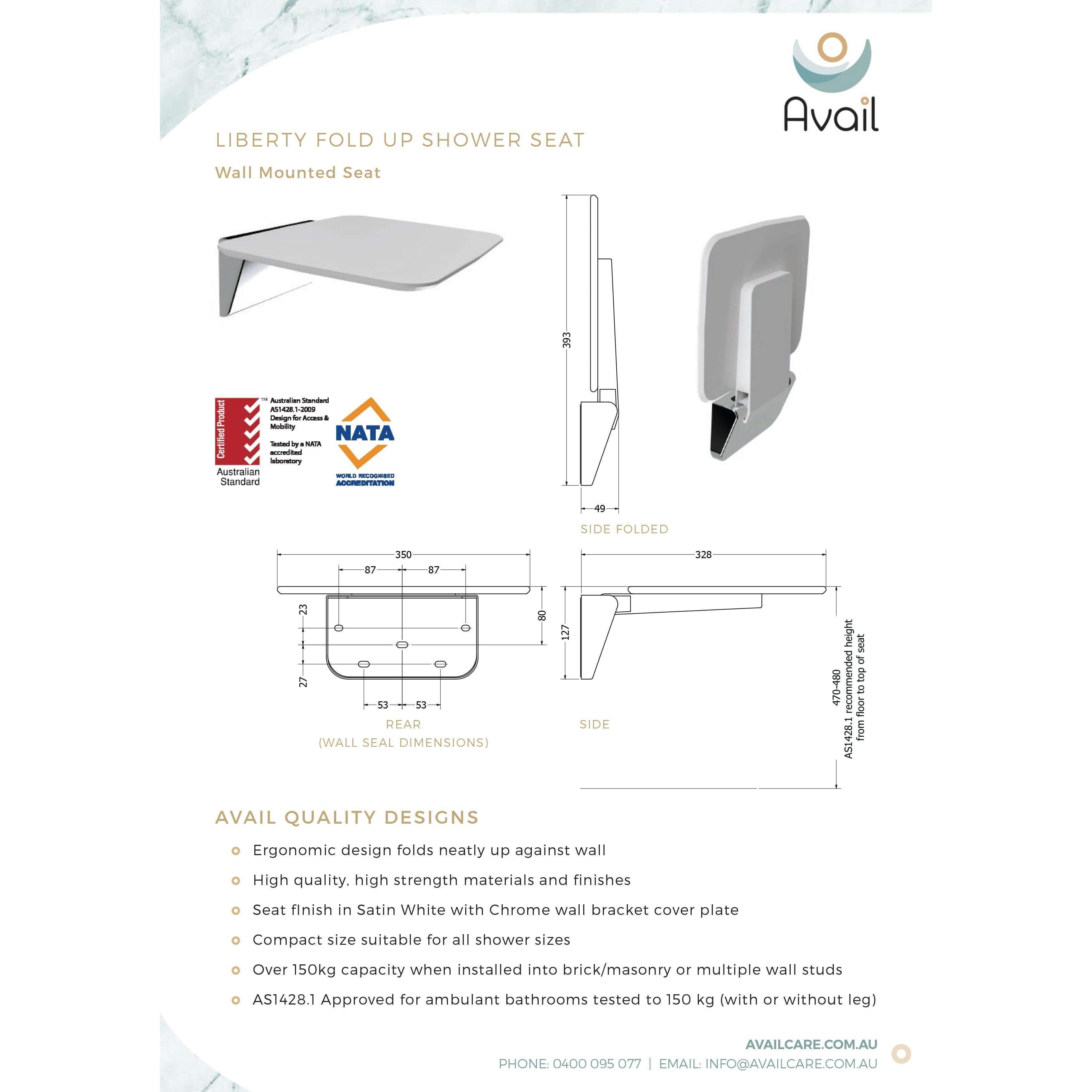 Availcare Liberty Wall Mounted Fold Up Seat - Burdens Plumbing