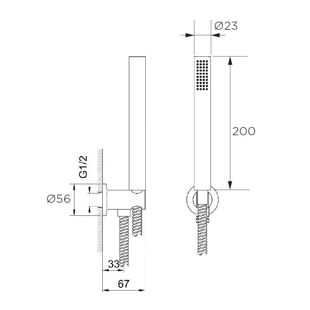 Axus Tubular Handshower On Fixed Wall Bracket (Brushed Brass) - Burdens Plumbing