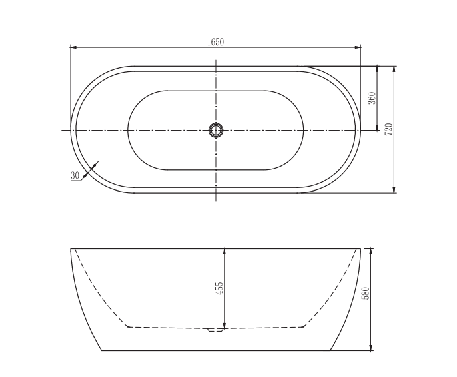 Bel Bagno Sapphire Bath 1650mm X 720mm X 580mm Black Exterior White Interior - Burdens Plumbing