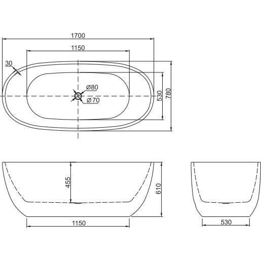 Belbagno Ally 1700 X 780 X 600 Freestanding Bath Gloss White Bb9778 - Burdens Plumbing