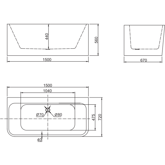 Belbagno Alto 1500mm 1500 X 720 X 560 Freestanding Bath Gloss White Bb52-1500 - Burdens Plumbing