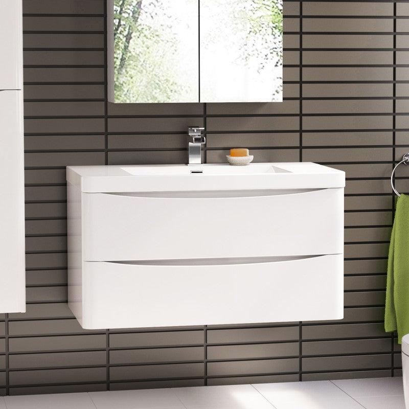 Belbagno Ancona 600mm Wall Hung Vanity Gloss White 900 X 480 X 450 - Burdens Plumbing