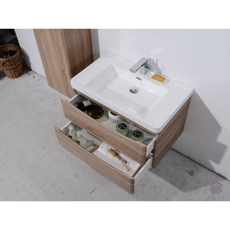 Belbagno Ancona 900mm Wall Hung Vanity White Oak 900 X 480 X 450 - Burdens Plumbing