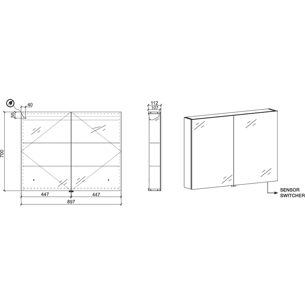 Belbagno Led 900mm Mirror Cabinet 900 X 112 X 700 Spc-2-900-II - Burdens Plumbing