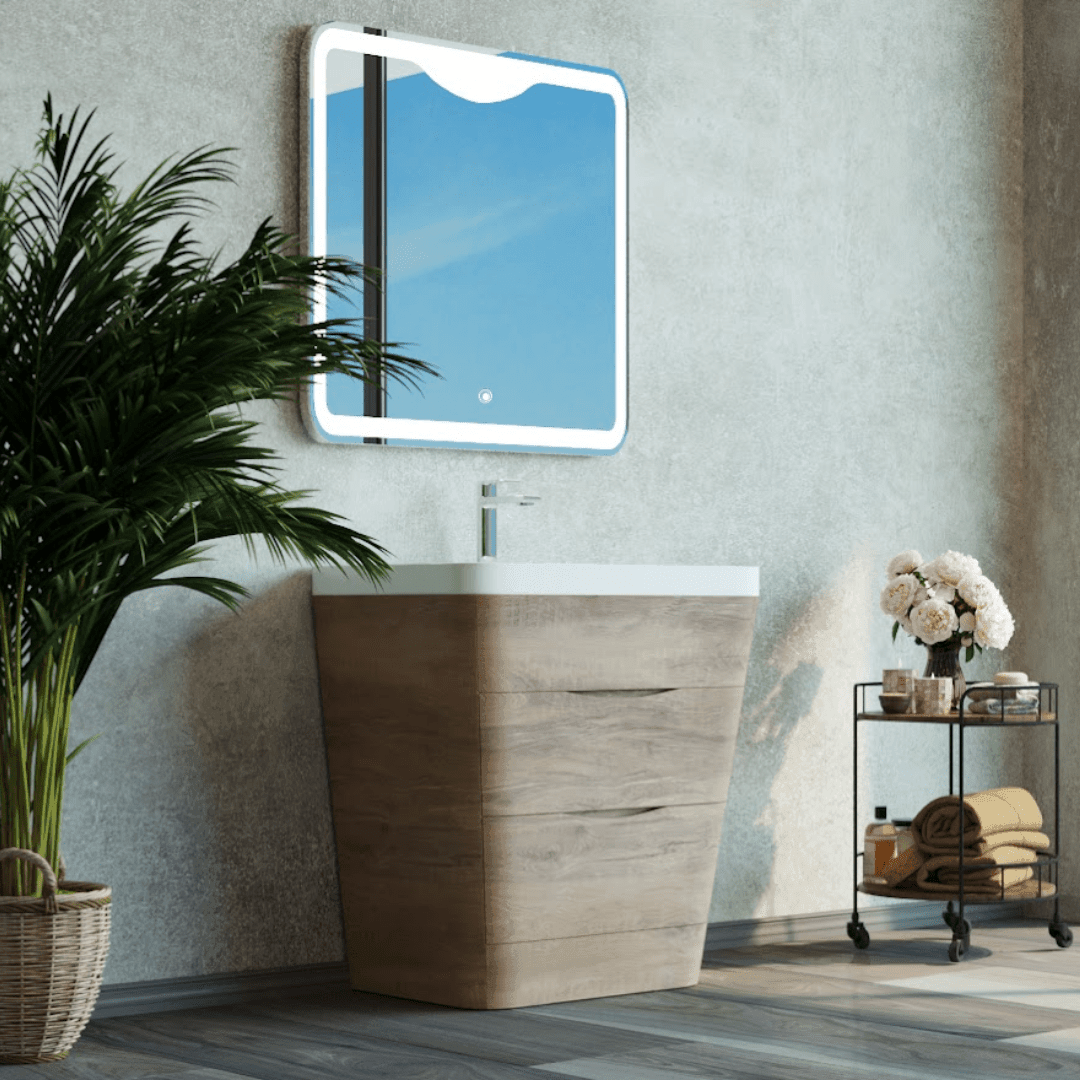 Belbagno Piramid 800mm Floor Standing Vanity White Oak 800 X 520 - Burdens Plumbing