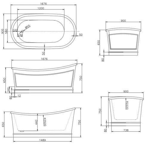 Belbagno Ritz 1670 X 720 X 560 Freestanding Bath Matt White Bb32 - Burdens Plumbing