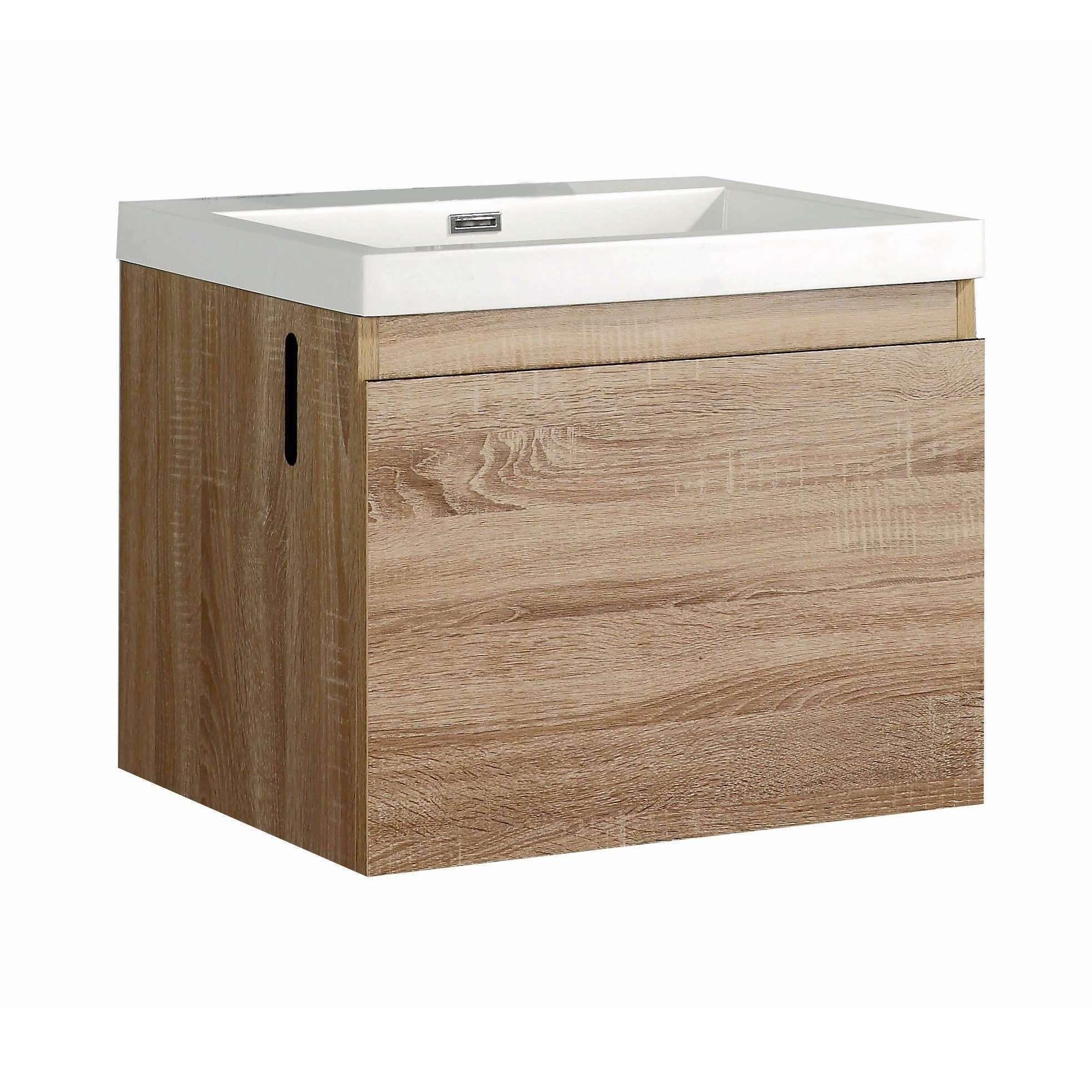 Belbagno Roxanne 600mm Wall Hung Vanity White Oak P/Marble Top - Burdens Plumbing