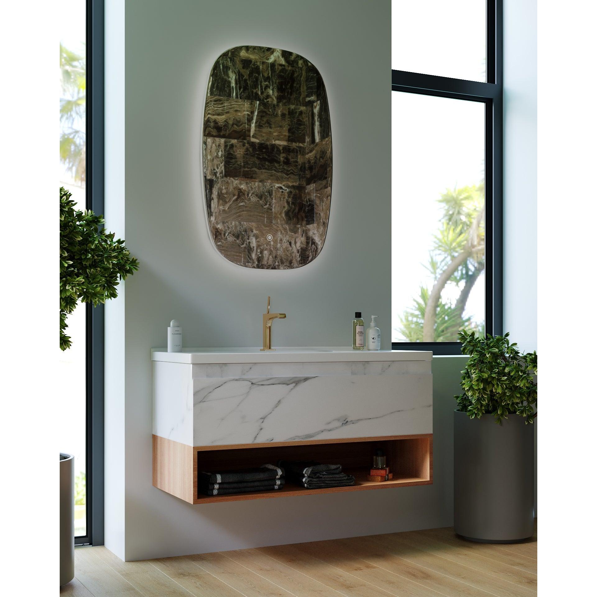 Belbagno Zero 1000mm Wall Hung Vanity Callacatta White Oak Zer-10 - Burdens Plumbing