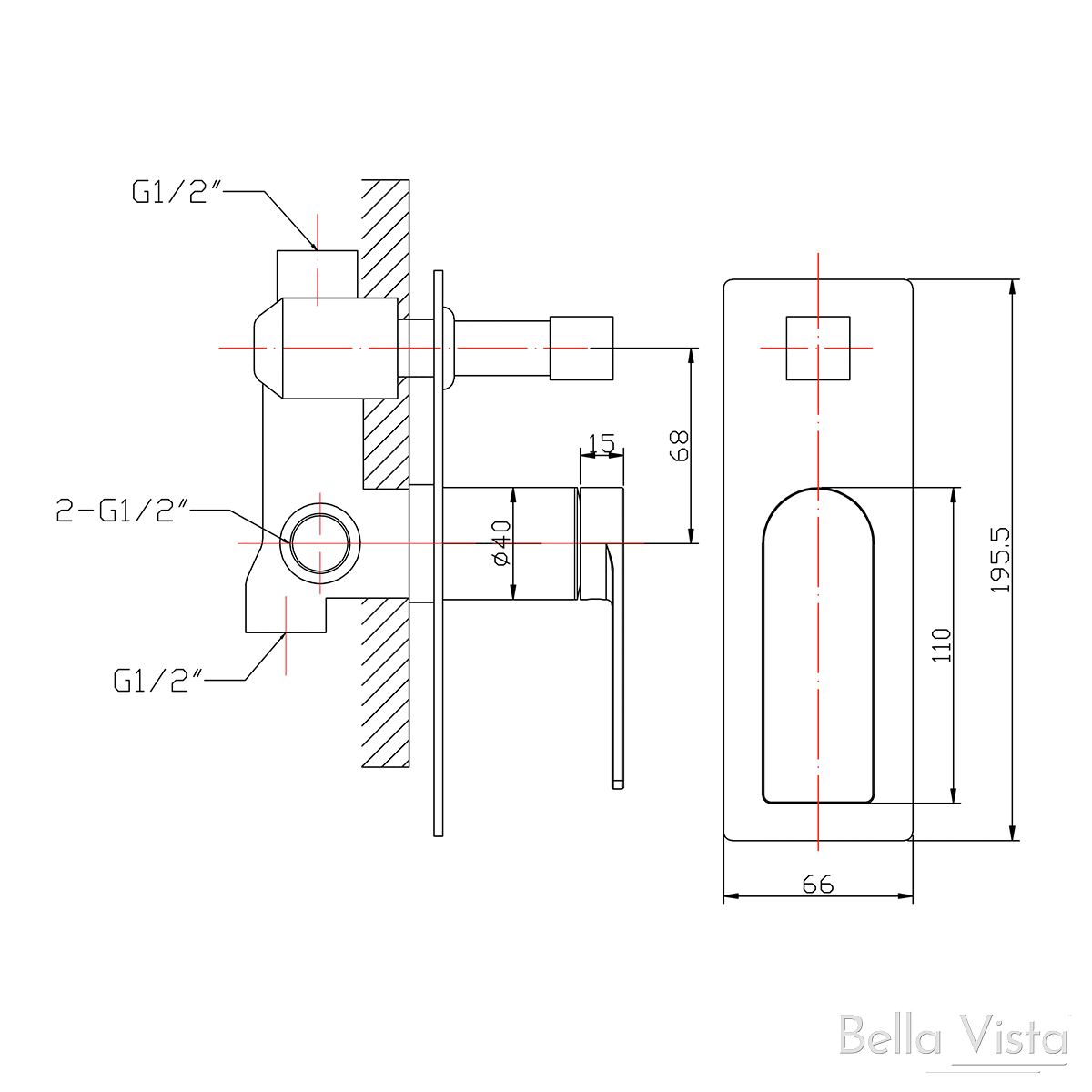 Bella Vista Cresta Shower Flick Mixer With Diverter Brushed Gold - Burdens Plumbing