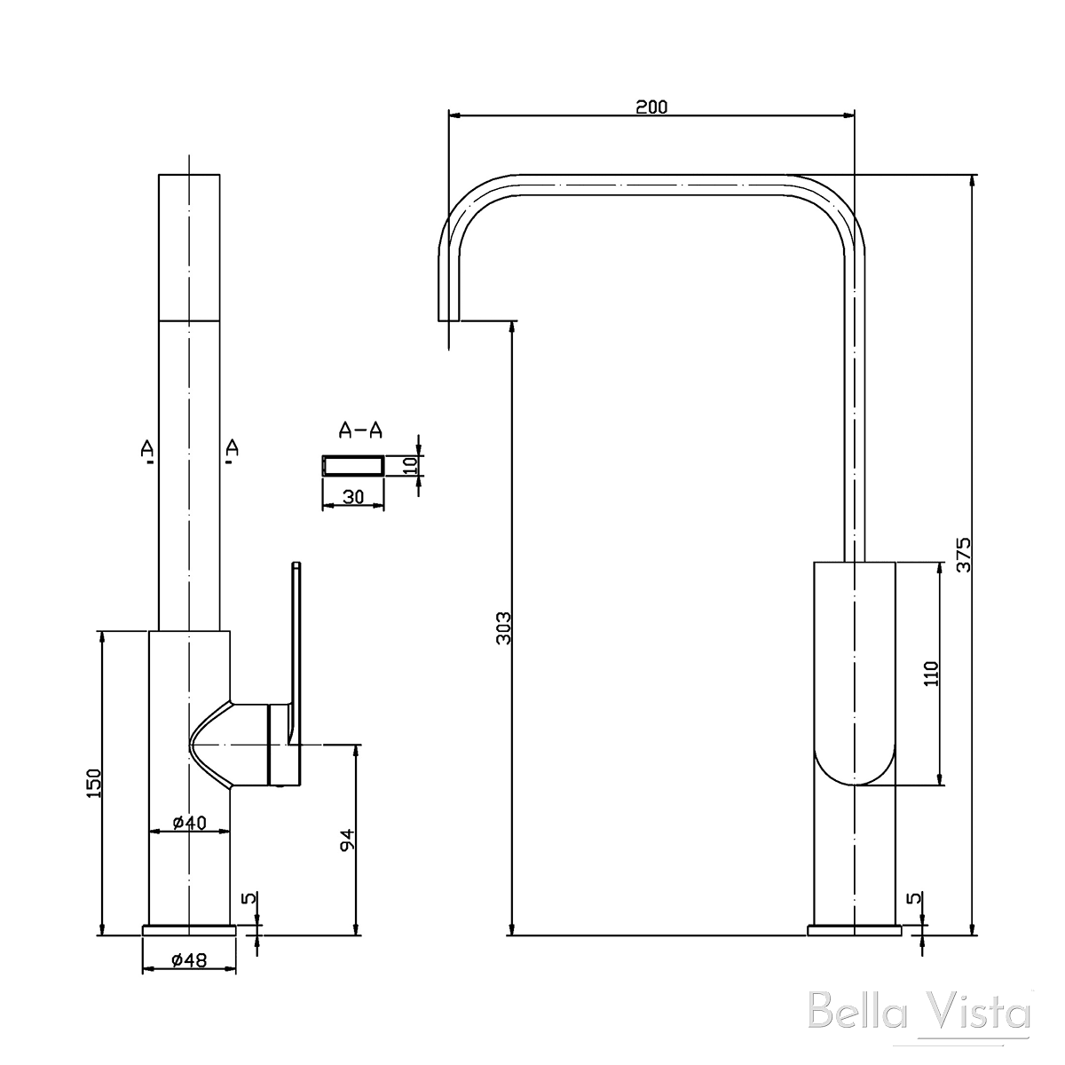Bella Vista Cresta Sink Mixer Black - Burdens Plumbing