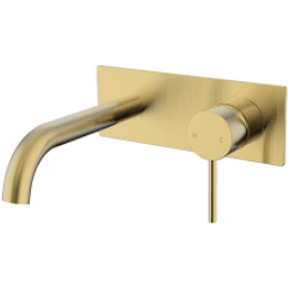 Bella Vista Ikon Hali Wall Basin Mixer With Curved Spout Brushed Gold - Burdens Plumbing