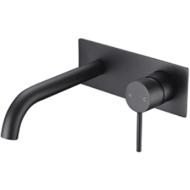 Bella Vista Ikon Hali Wall Basin Mixer With Curved Spout Matt Black - Burdens Plumbing