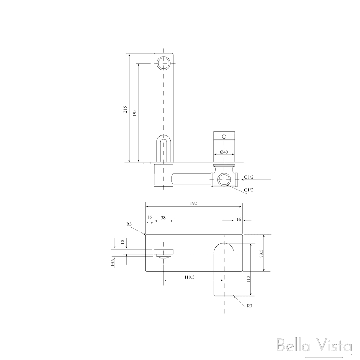 Bella Vista Pradus Combo Mixer And Spout Black Cresta - Burdens Plumbing
