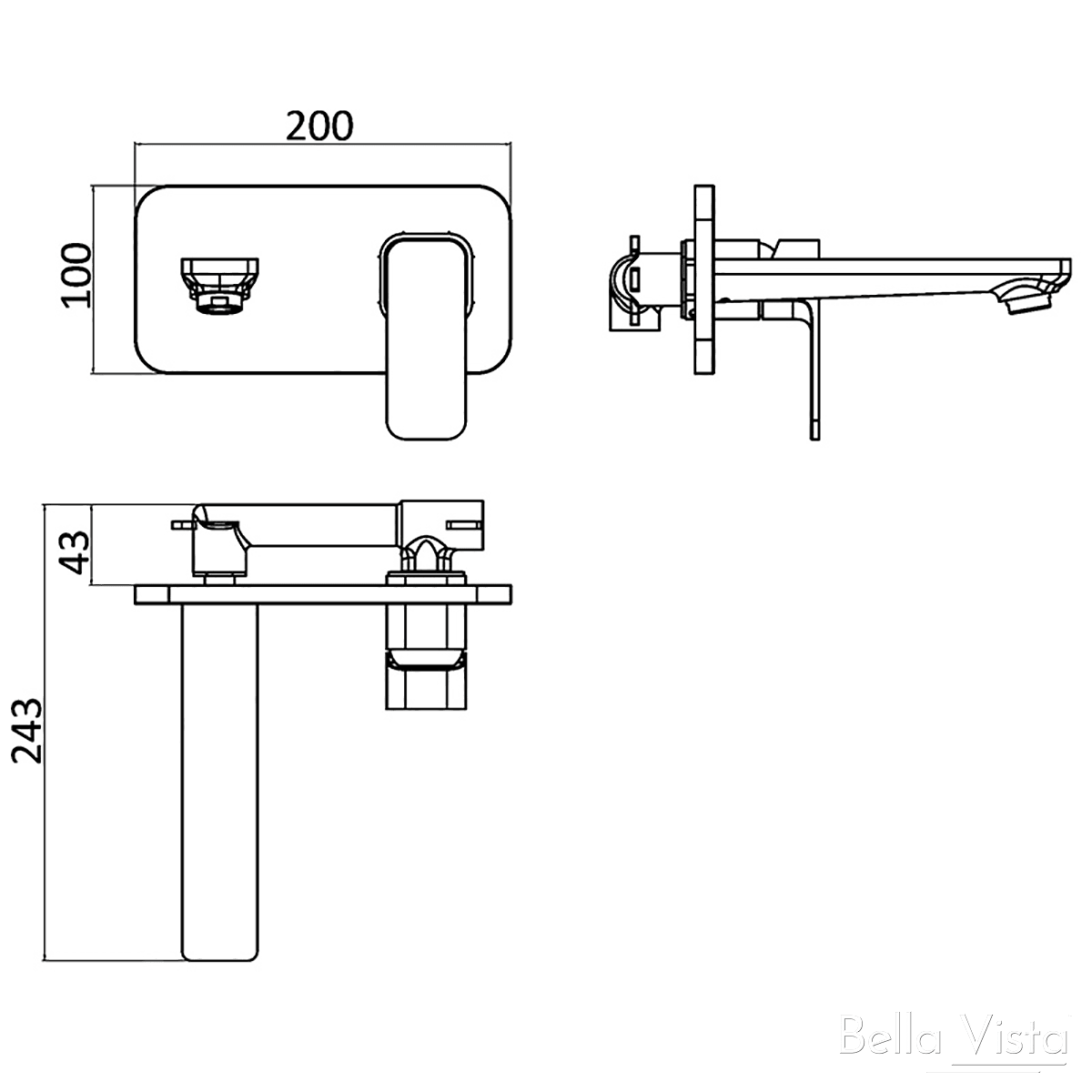 Bella Vista Seto Wall Basin Mixer Matte Black - Burdens Plumbing