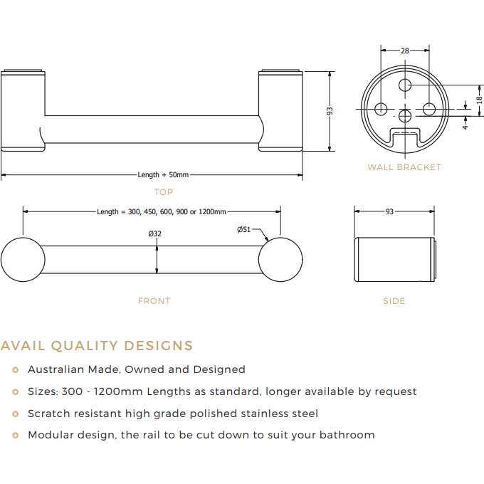 Black Calibre Grab Rail - Burdens Plumbing