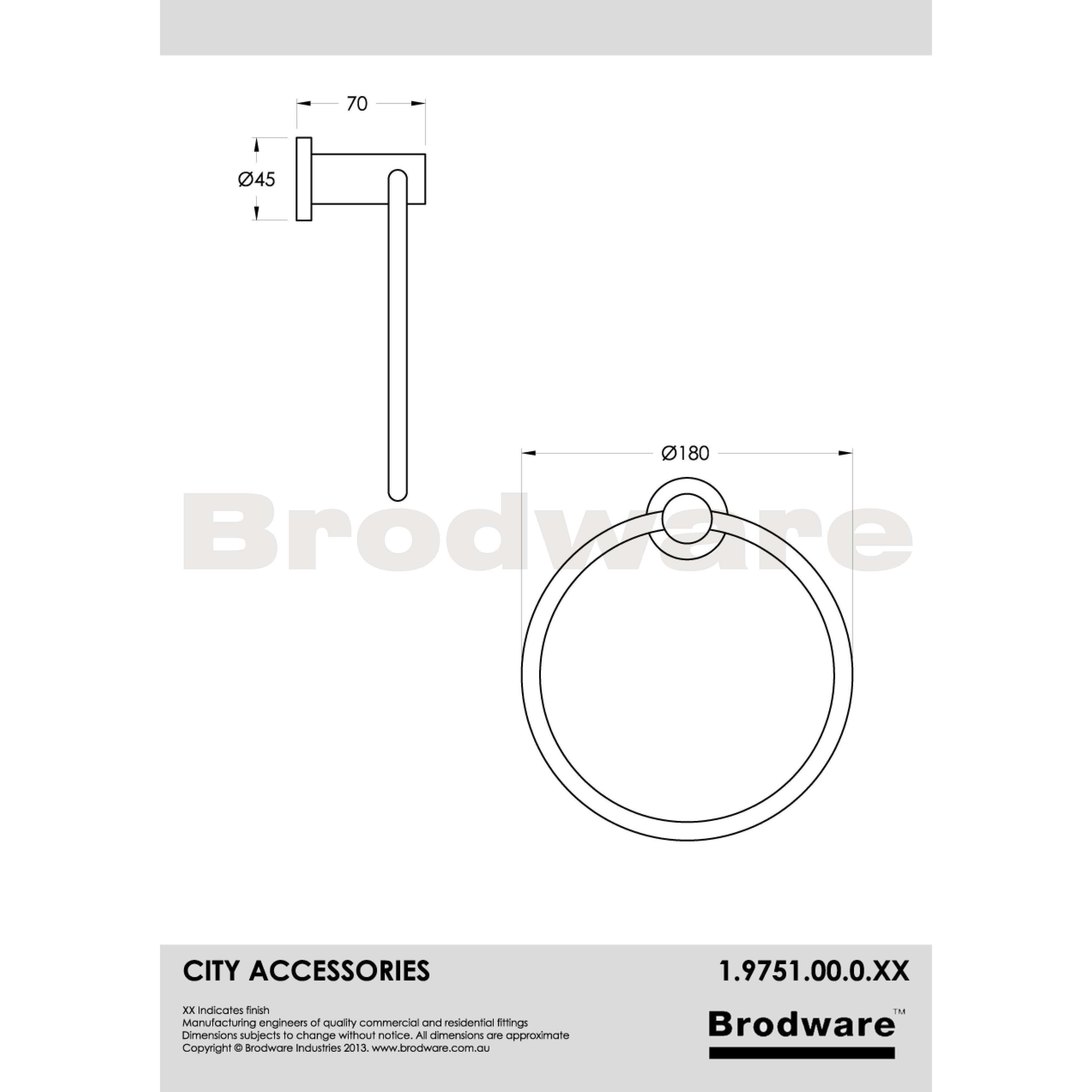 Brodware City Towel Ring Chrome 1.9751.00.0.01 - Burdens Plumbing